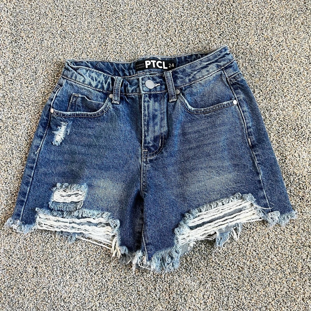 Ptcl Vintage High Waist Distressed Cut Off Cotton Denim Jean Shorts 24
